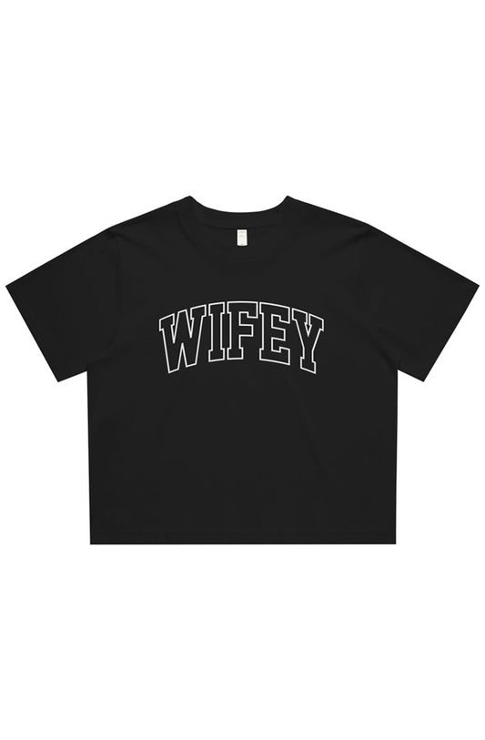 wifey varsity cropped tee