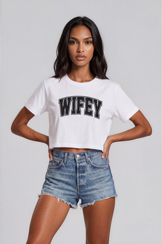 wifey collegiate cropped tee