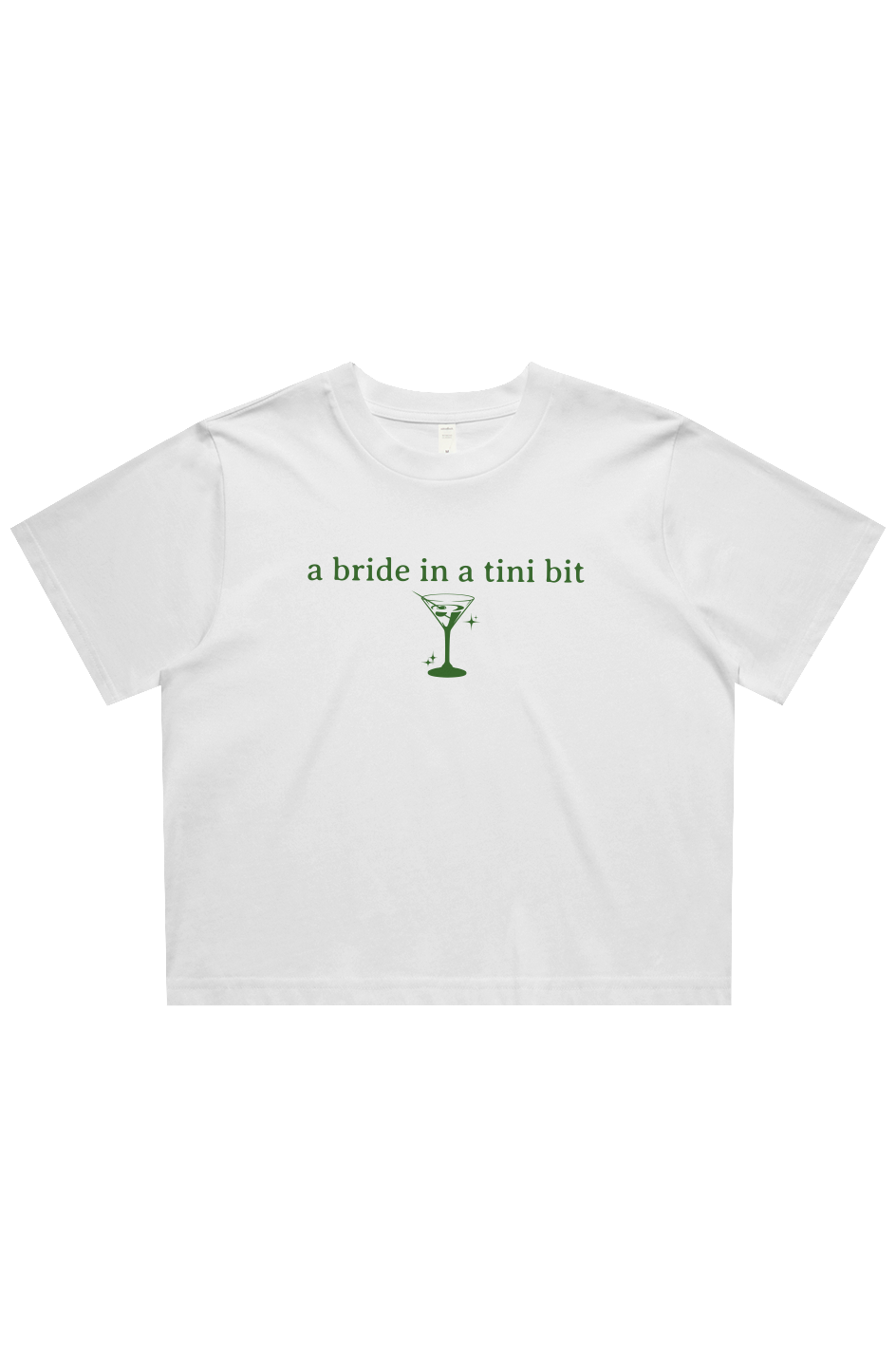 a bride in a tini bit cropped tee