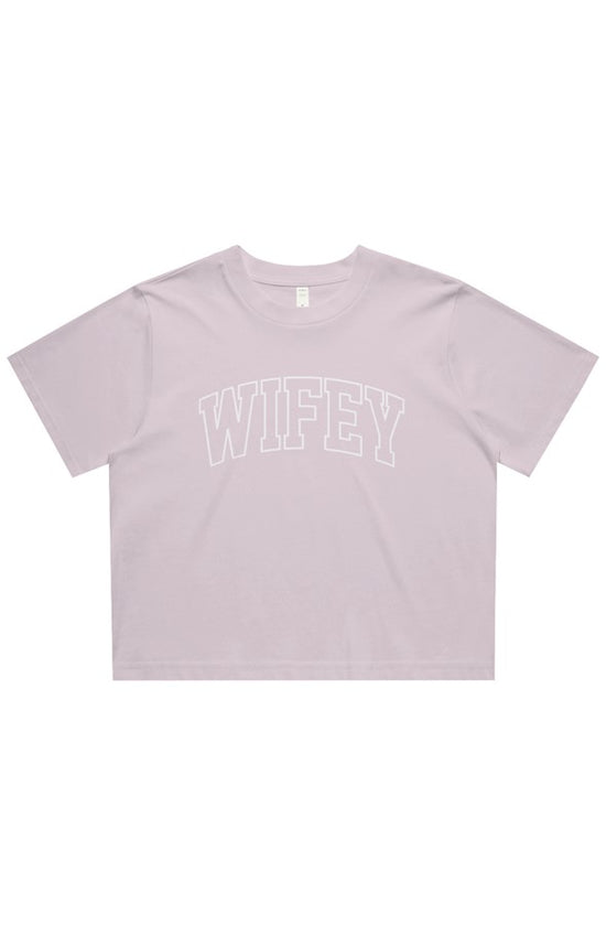 wifey varsity cropped tee
