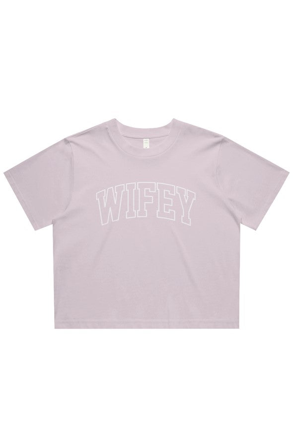 wifey varsity cropped tee