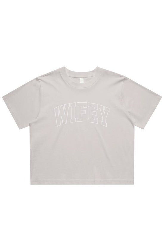 wifey varsity cropped tee