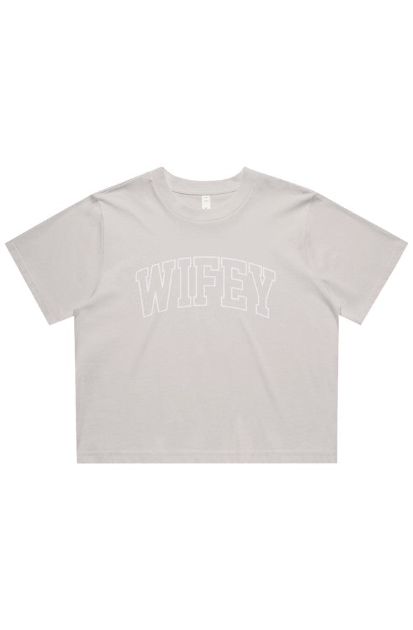 wifey varsity cropped tee