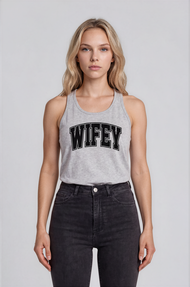 wifey collegiate racerback cropped tee