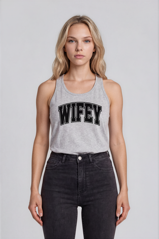 wifey collegiate racerback cropped tee