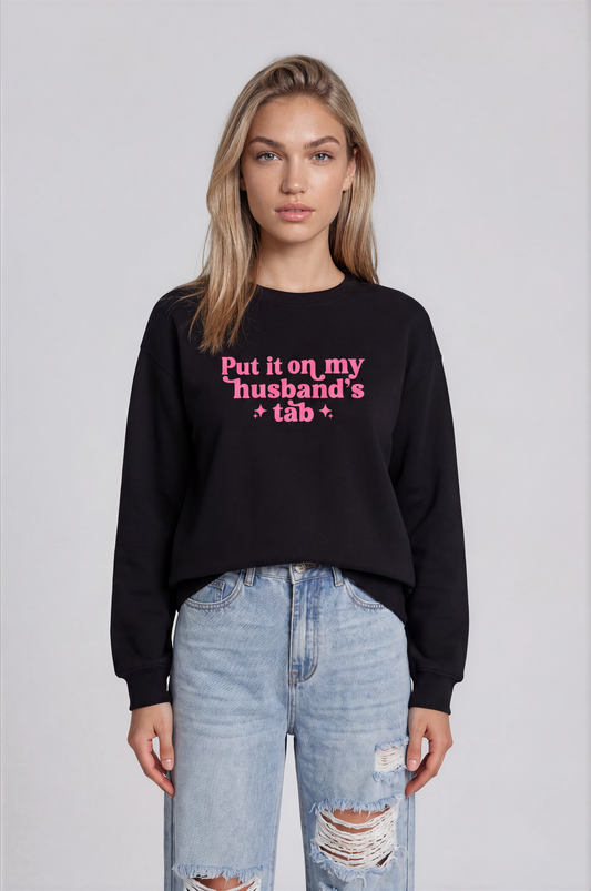 put it on my husband's tab crewneck sweatshirt
