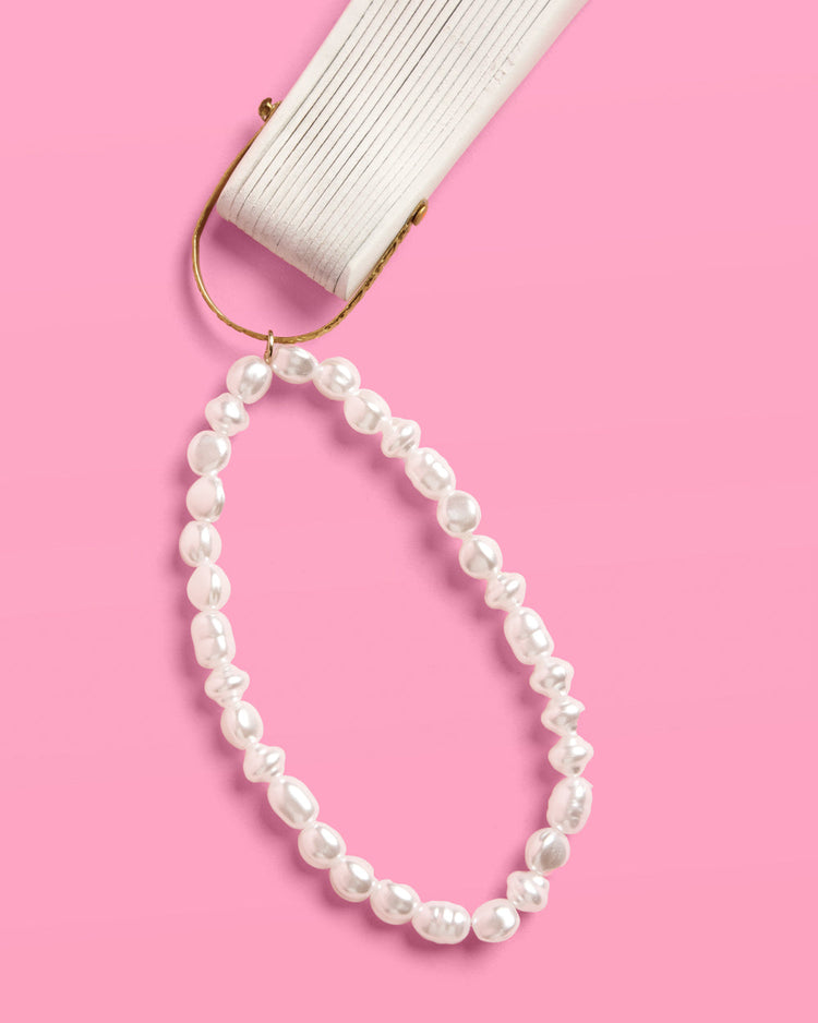 Pearl To Be Fan - white wooden fan with pearls