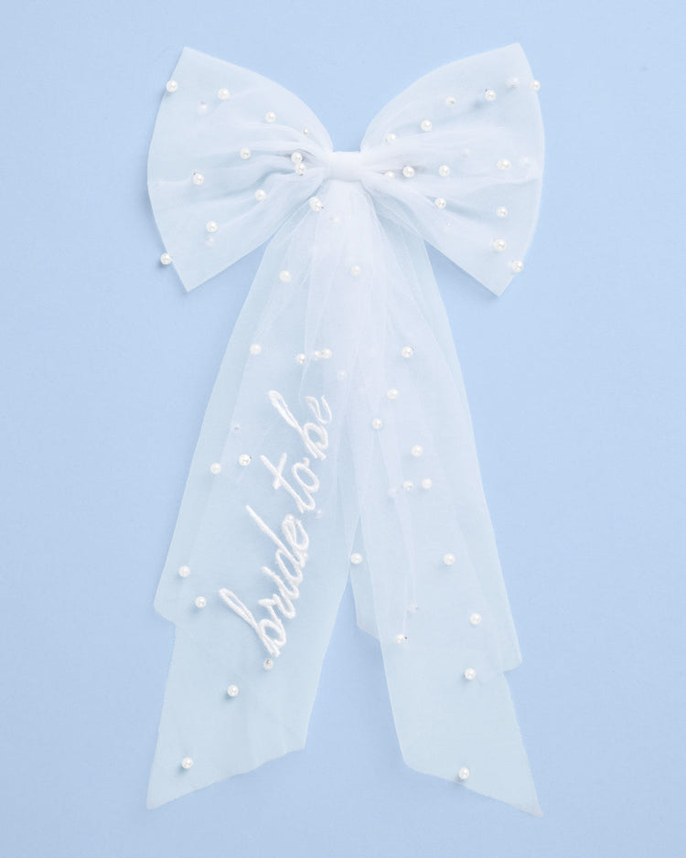 Pearl to Be Bow - white tulle bow w/ pearls